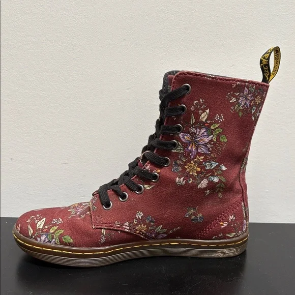 Dr. Martens Stratford Canvas combat boots floral red burgundy lace up US6 - Picture 5 of 10